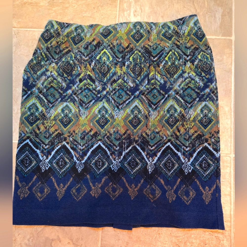 J Jill unique print skirt blues greens